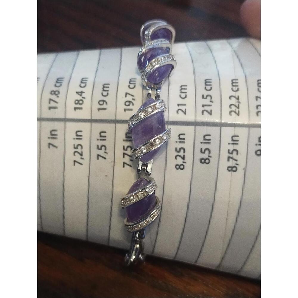 925 Vintage Bracelet Swirly Carved Oval Cut Amethyst 8 inch